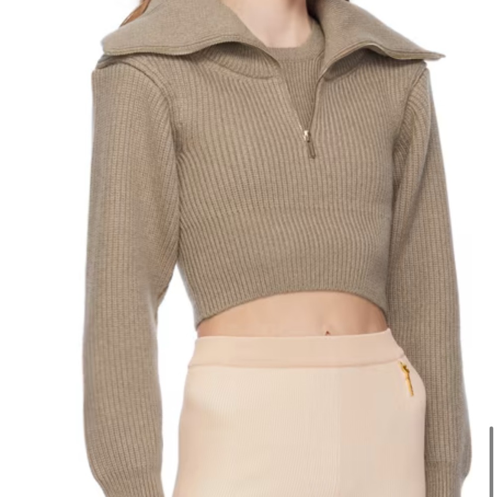 Jacquemus Tan Cowl Neck Sweater with Ribbed Knit NWT